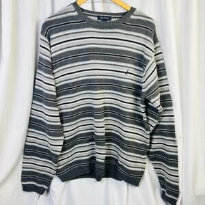 Nautica Men's Stripped Sweater Black White Gray Large 100% Cotton VGUC
